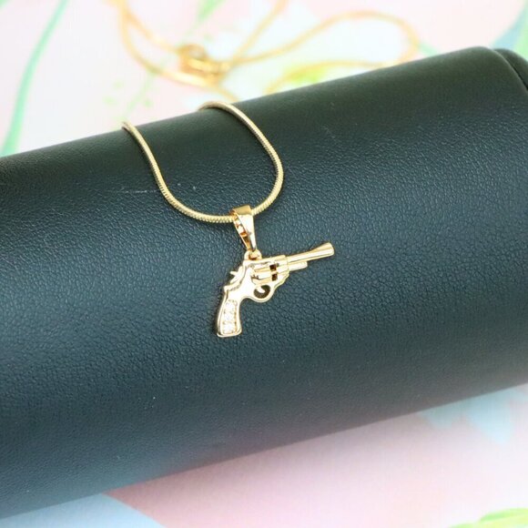 "Rose Gold Gun Shape Pendant Necklace with Sparkling Stones, XPPT1198 - Picture 2 of 13